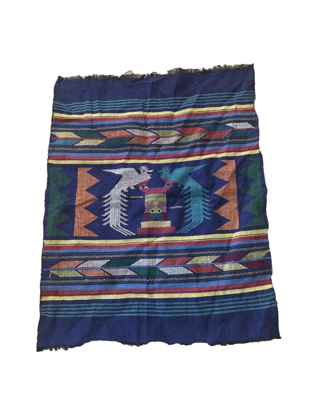 Handwoven Guatemalan Cotton Tabletop Wall Decor Multi Exotic Bird Folk Art